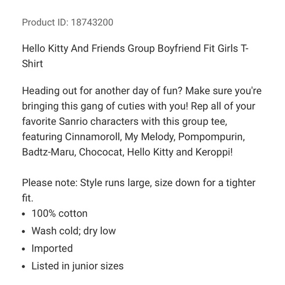 NWT sanrio and friends boyfriend fit tee - Picture 2 of 6